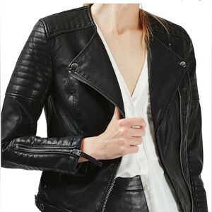 Topshop Nelly Moto Faux Vegan Leather Jacket, Size 6